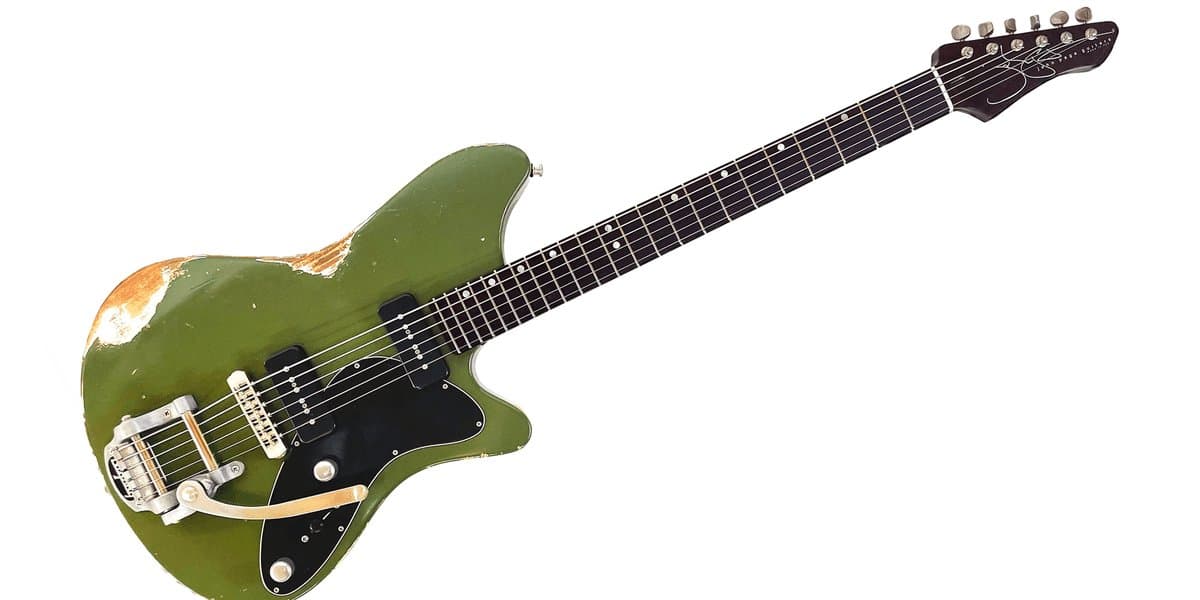 The John Page Guitars DL Baritone, Noah Levine Signature, in heavy-relic olive drab finish