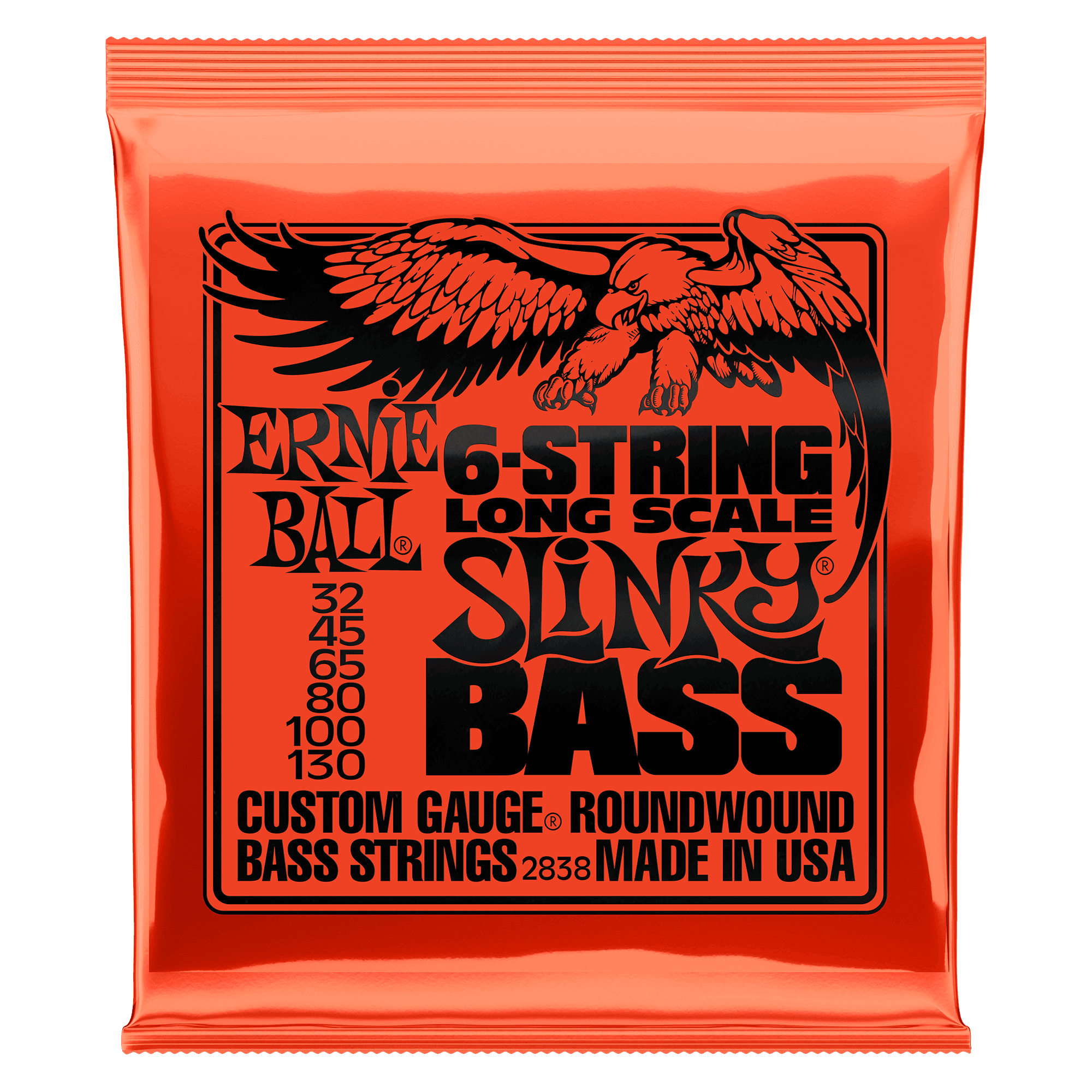 Ernie Ball Slinky Nickel Wound Long Scale 6-String Electric Bass Strings (.032–.130) .32–.130 strings